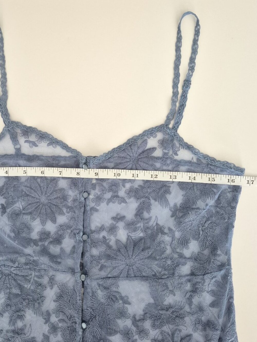 Free People Intimately Sheer Floral Lace Maxi Duster Slip Dress Blue Size M Rare - Picture 8 of 10
